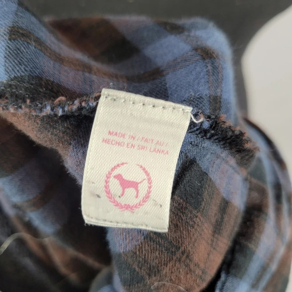 PINK VICTORIA'S SECRET Blue Brown Button Down TopLace Back - Picture 10 of 11